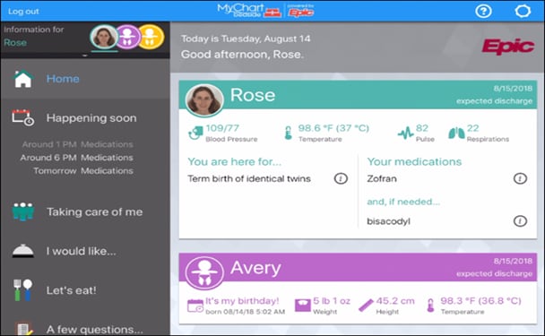 MyChart Bedside example